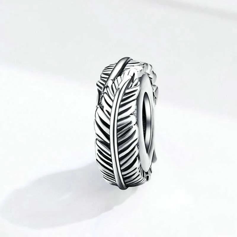 925 Sterling Silver Boho Feather Beads For Diy Bracelets