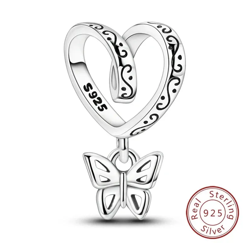 925 Sterling Silver Butterfly Charm Pendant Fits Bracelets & Necklaces Retro Vine Design Diy Gift For Women