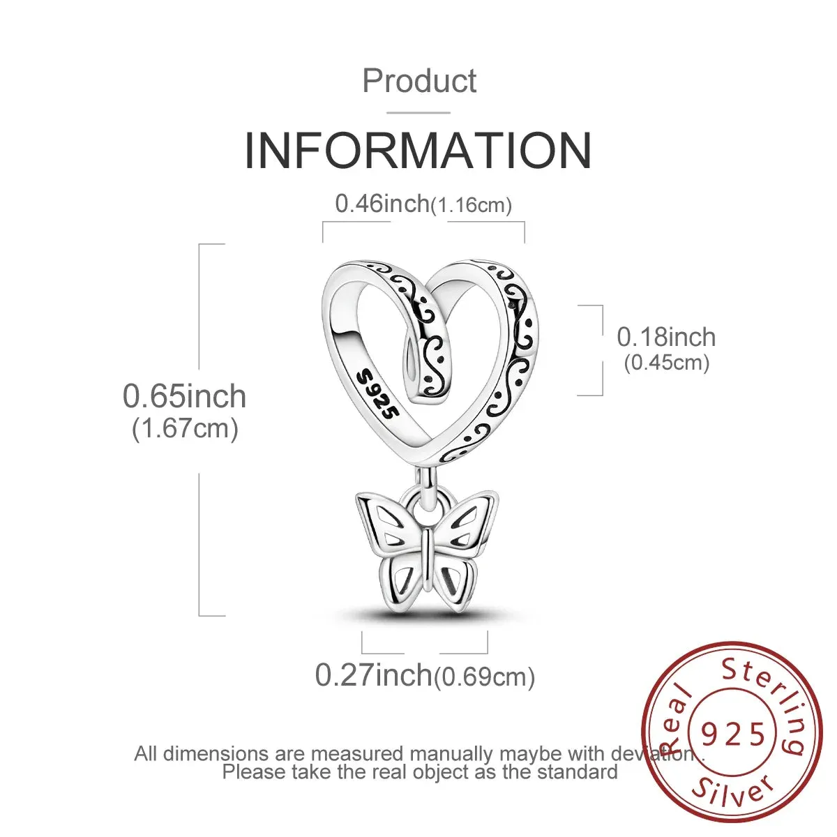 925 Sterling Silver Butterfly Charm Pendant Fits Bracelets & Necklaces Retro Vine Design Diy Gift For Women