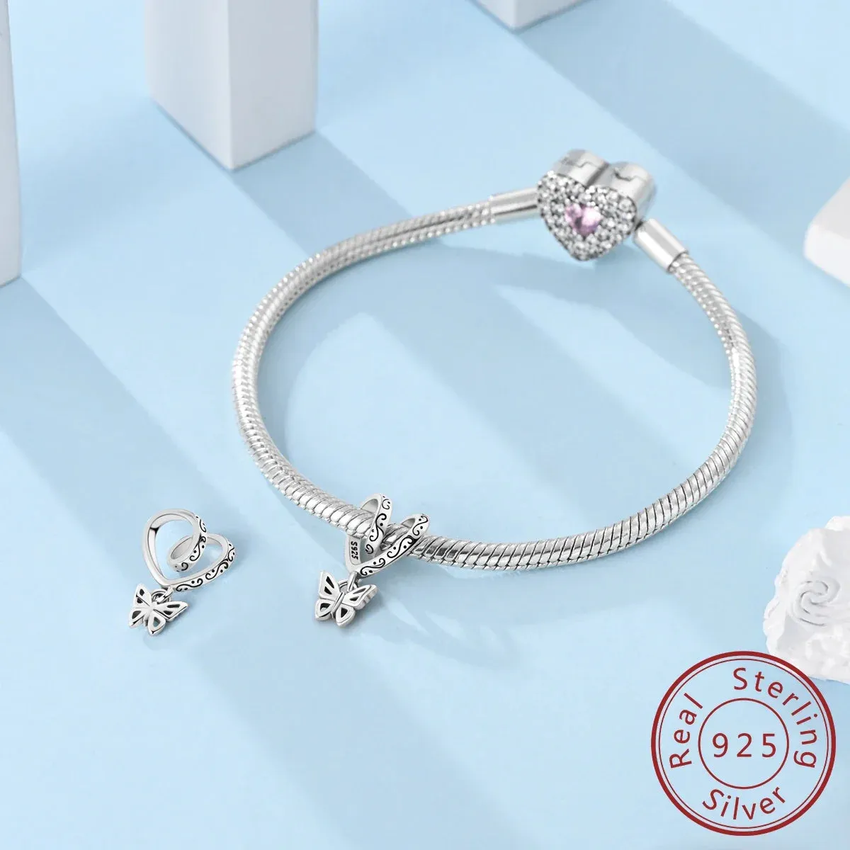 925 Sterling Silver Butterfly Charm Pendant Fits Bracelets & Necklaces Retro Vine Design Diy Gift For Women