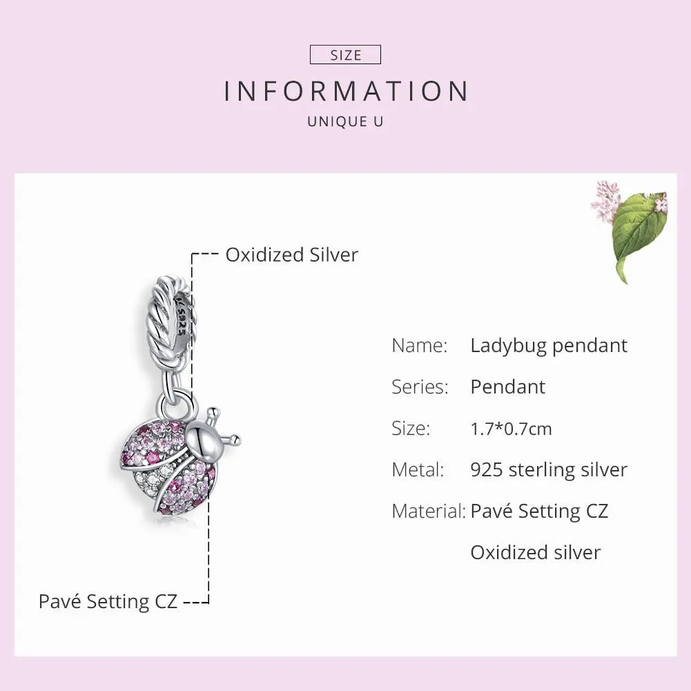 925 Sterling Silver Ladybug Pendant For Bracelets & Necklaces