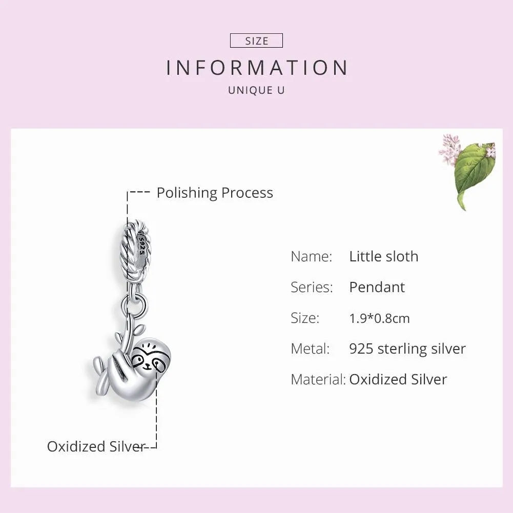 925 Sterling Silver Sloth Pendant For Diy Bracelets & Necklaces