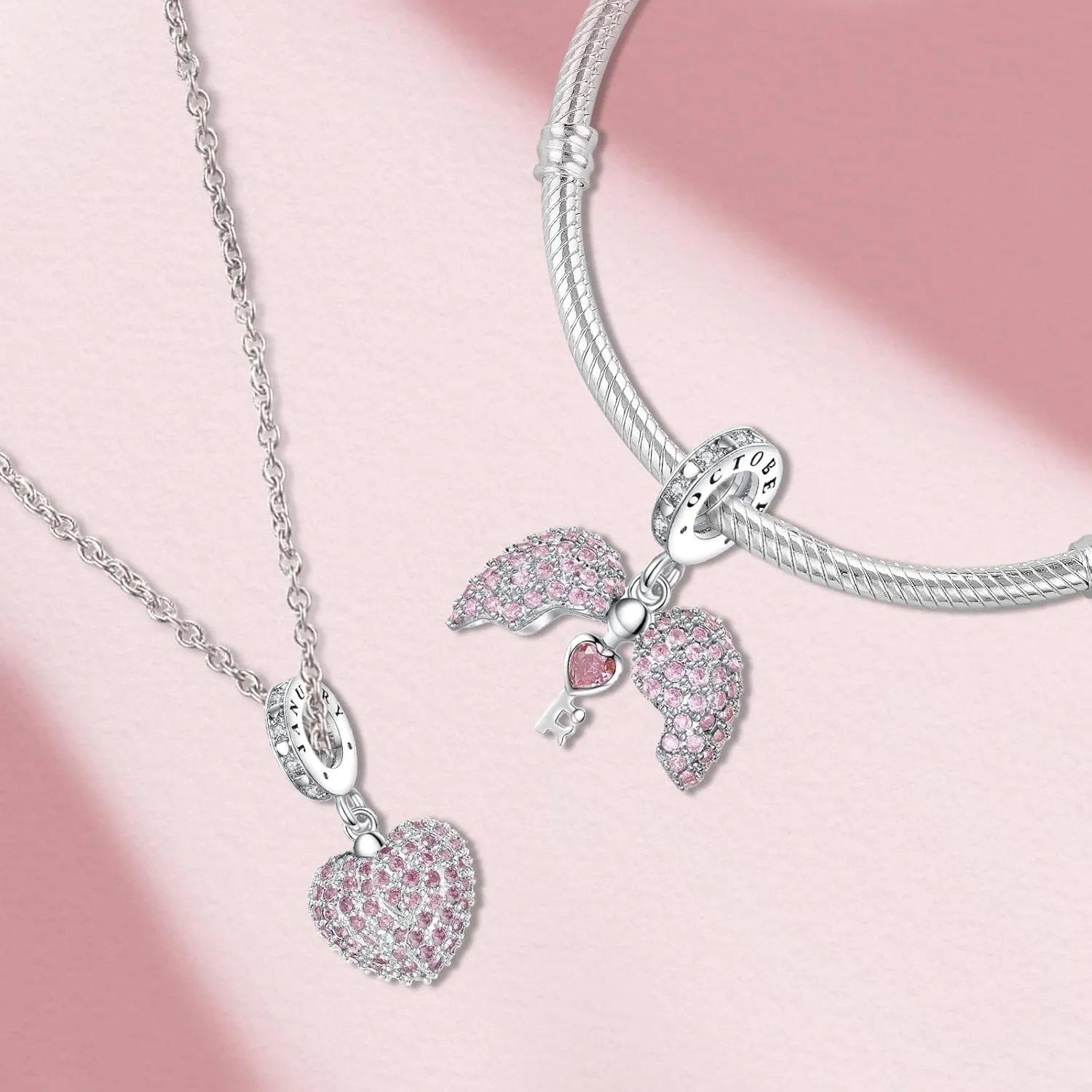 Annmors Birthstone Charms for Bracelet 925 Sterling Silver Charms fit Bracelet Necklace Dangle with 5A Cubic Zirconia Christmas Valentine Mother's Day Gift for Women