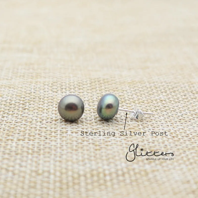 Black Cultured Freshwater Pearl with Sterling Silver Post Women's Stud Earrings - 7mm | 8mm