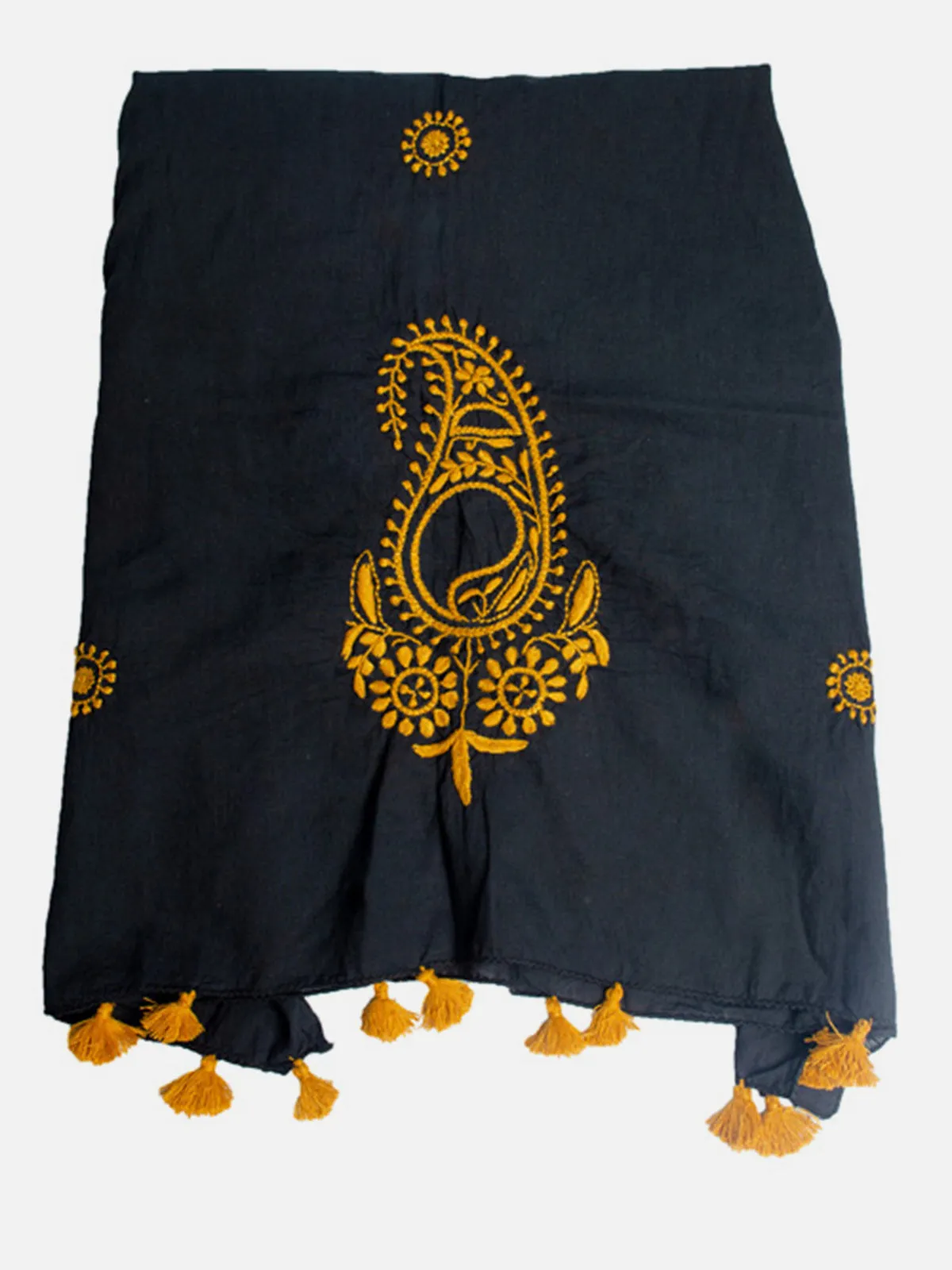 Chikankari Embroidered Cotton Stole Black