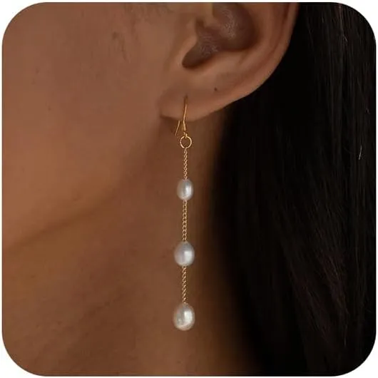 Gold Silver Pearl Dangle Earrings Prom Bridal Wedding White Pearl Drop Earrings for Women Elegant Jewelry