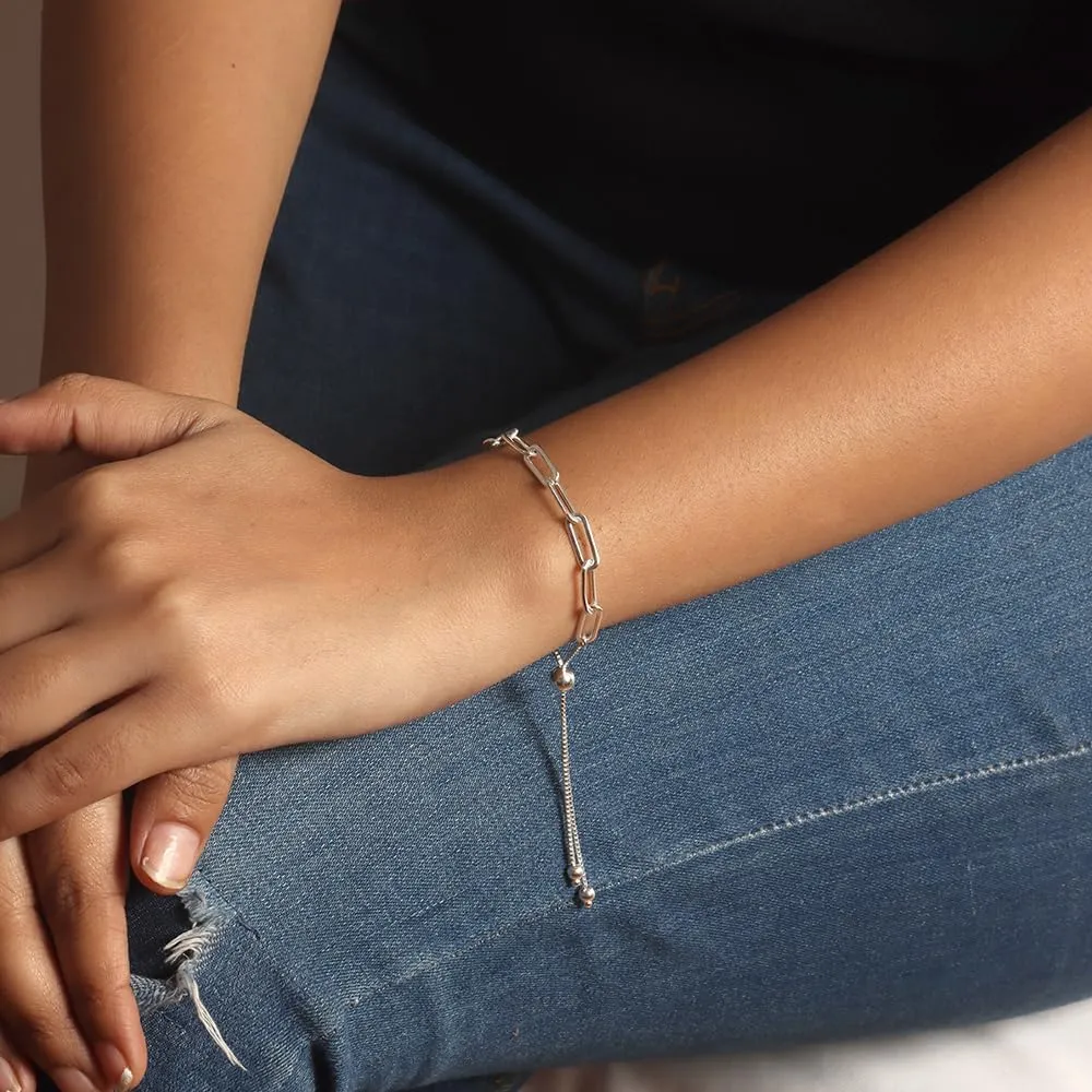 LeCalla Pure 925 Sterling Silver Italian Paperclip Link Chain Bracelets | Gold Over Silver Paper-Clip Link Station Bracelet | Sliding Bolo Bracelet for Women