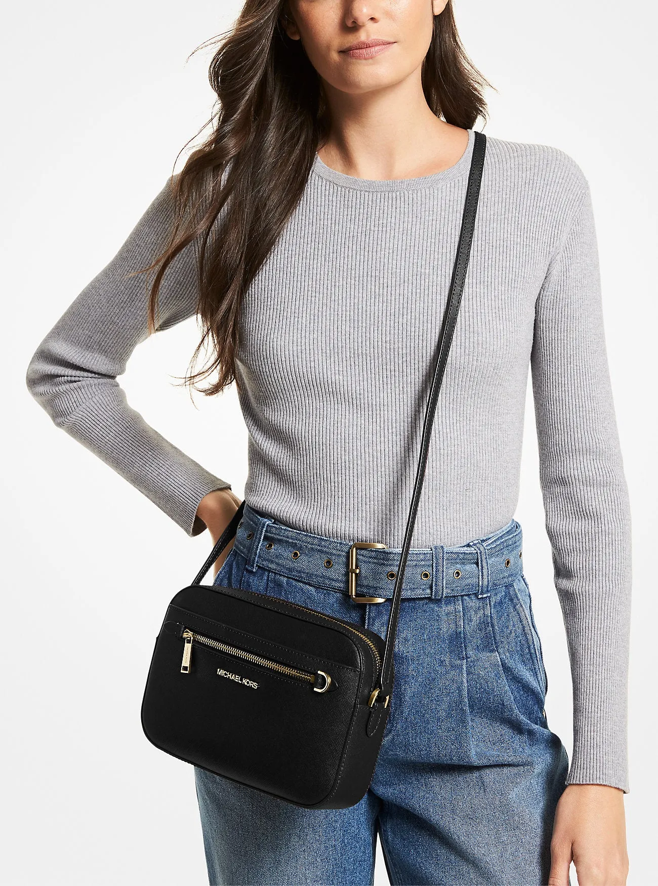 Michael Kors Jet Set Saffiano Leather Large Crossbody Bag, Black