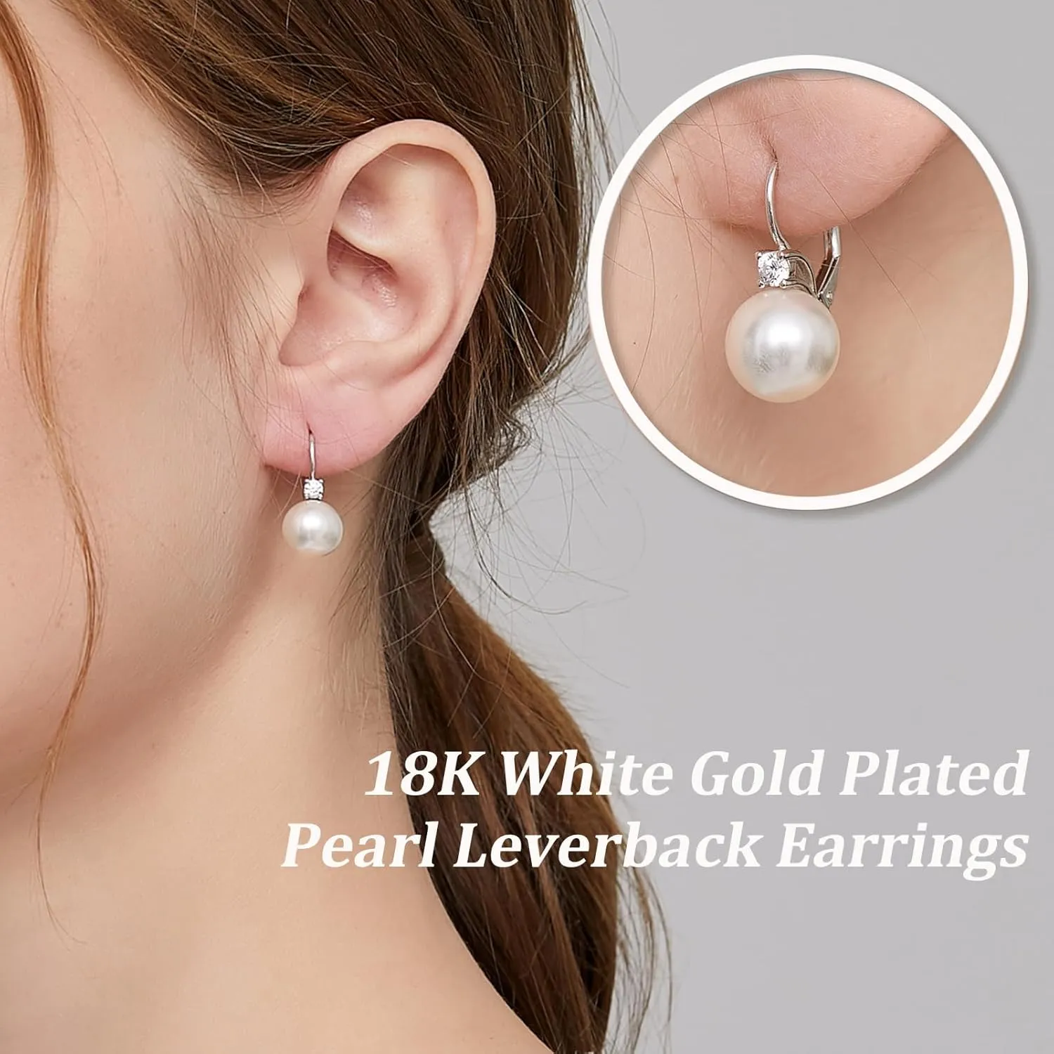 Pearl Dangle Drop Earrings for Women 925 Sterling Silver Pearl Leverback Earrings Cubic Zirconia Pearl Dangling Earrings 10MM