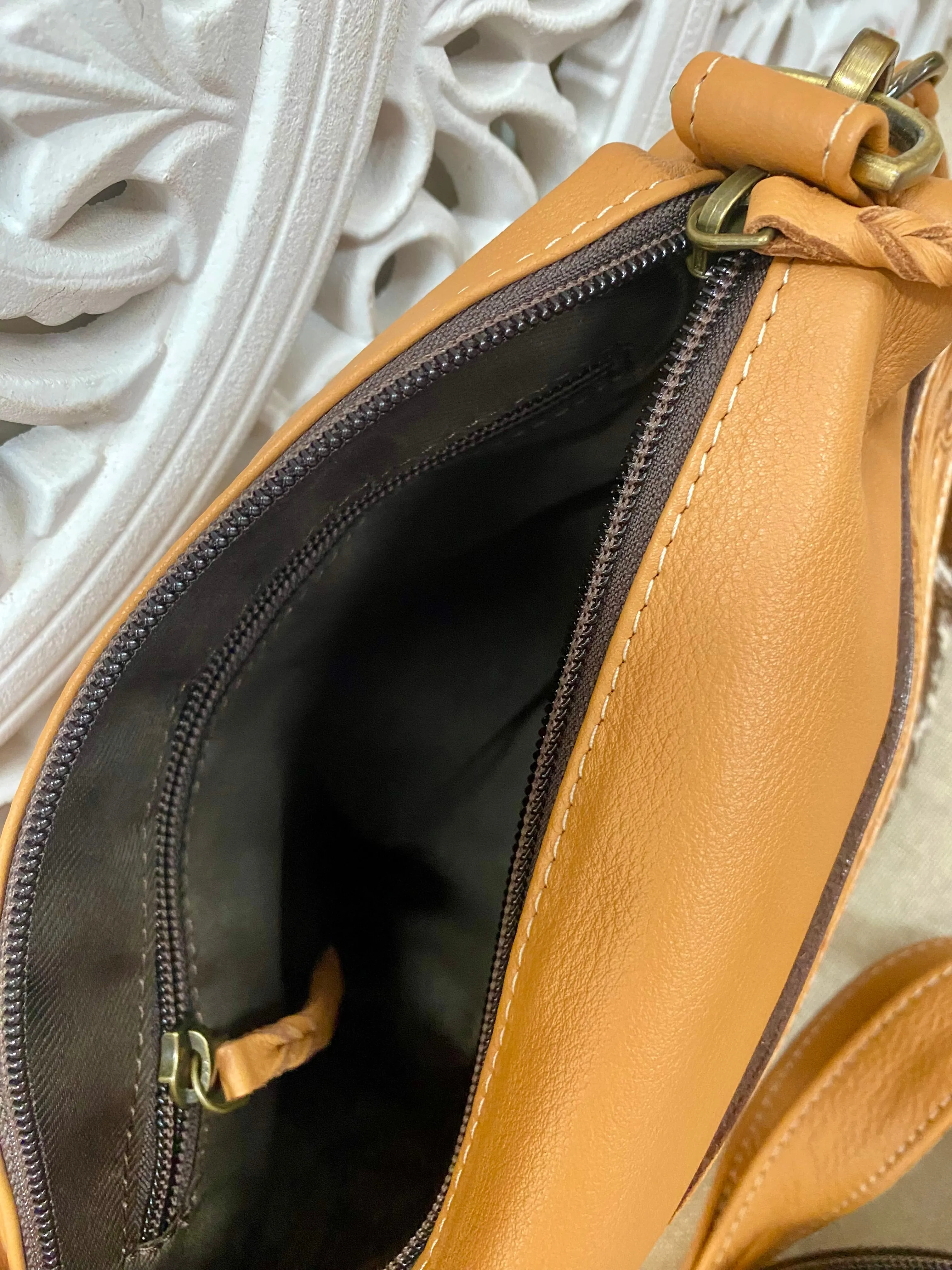 Punata Tooling Leather Camera Bag with Coin Purse  Tan