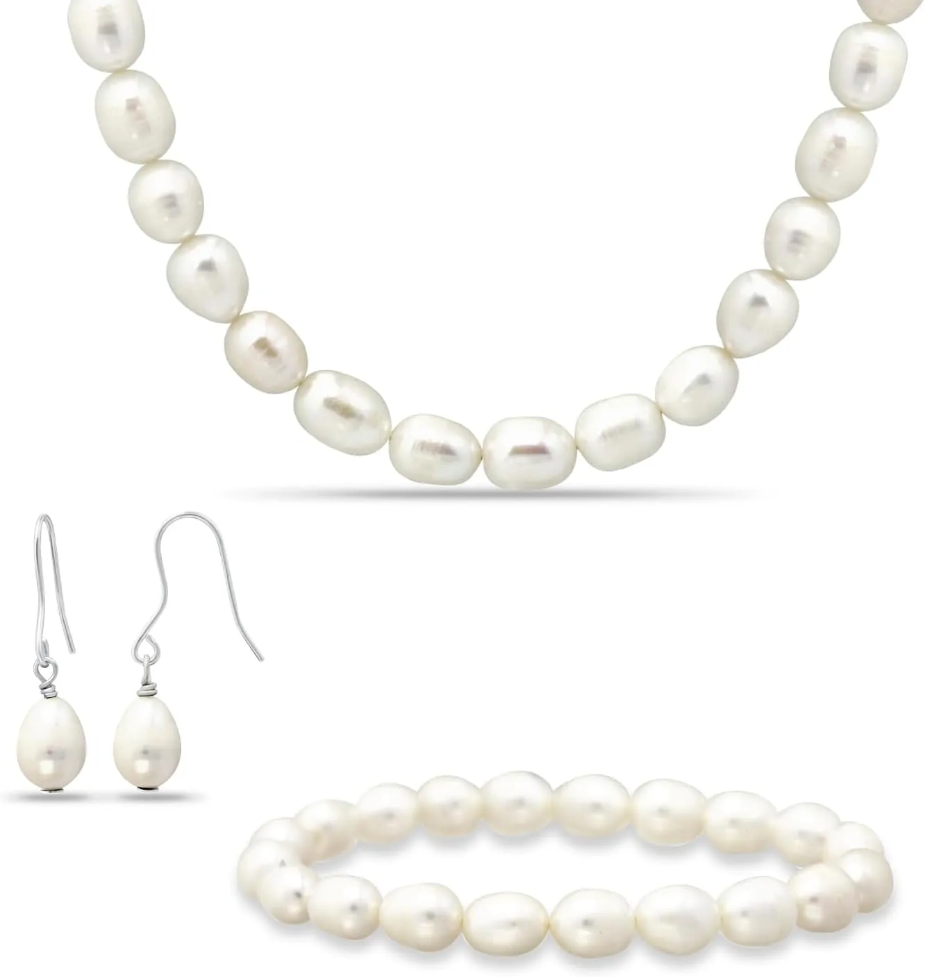 SEA OF ICE 925 Sterling Silver Freshwater Cultured Pearl Necklace Bracelet and Earrings Jewelry Set for Women