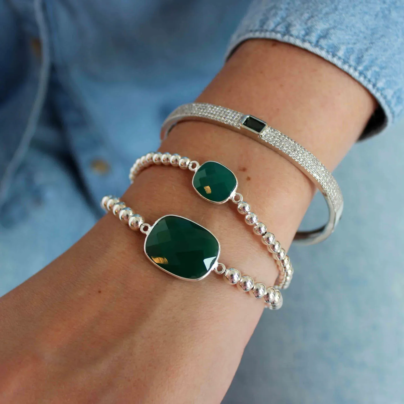 Small Green Garnet Silver Bracelet