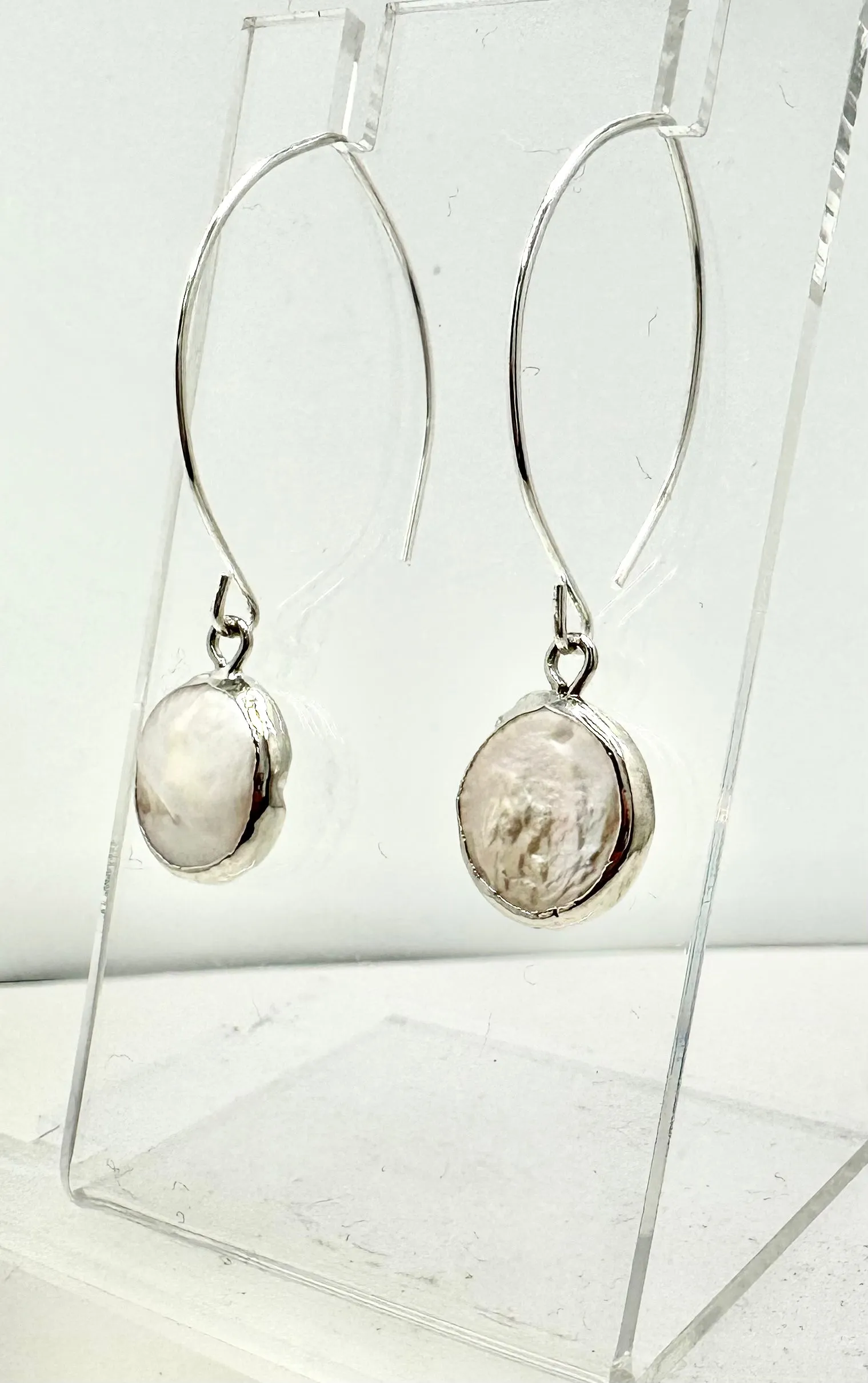 Sterling Silver Coin Pearl  Earrings