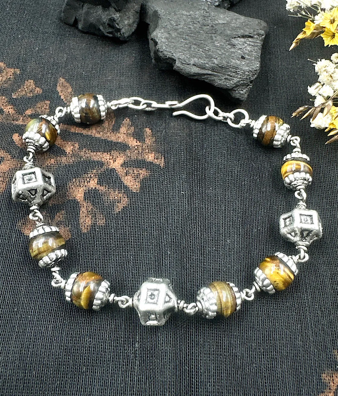 The Silver Beads & Tiger-eye Bracelet