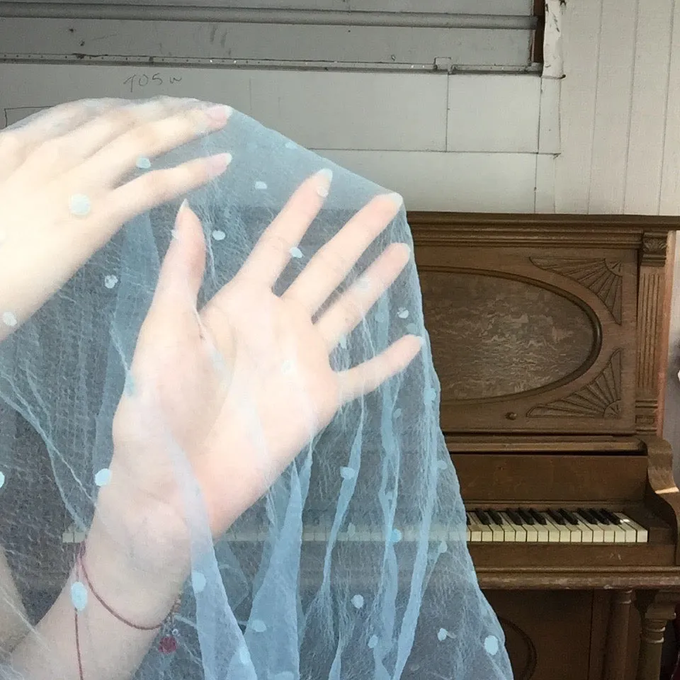 Vintage 50s 60s | Blue Chiffon Sheer Pinup Head Scarf Bonnet Polka Dot MOD Scarf