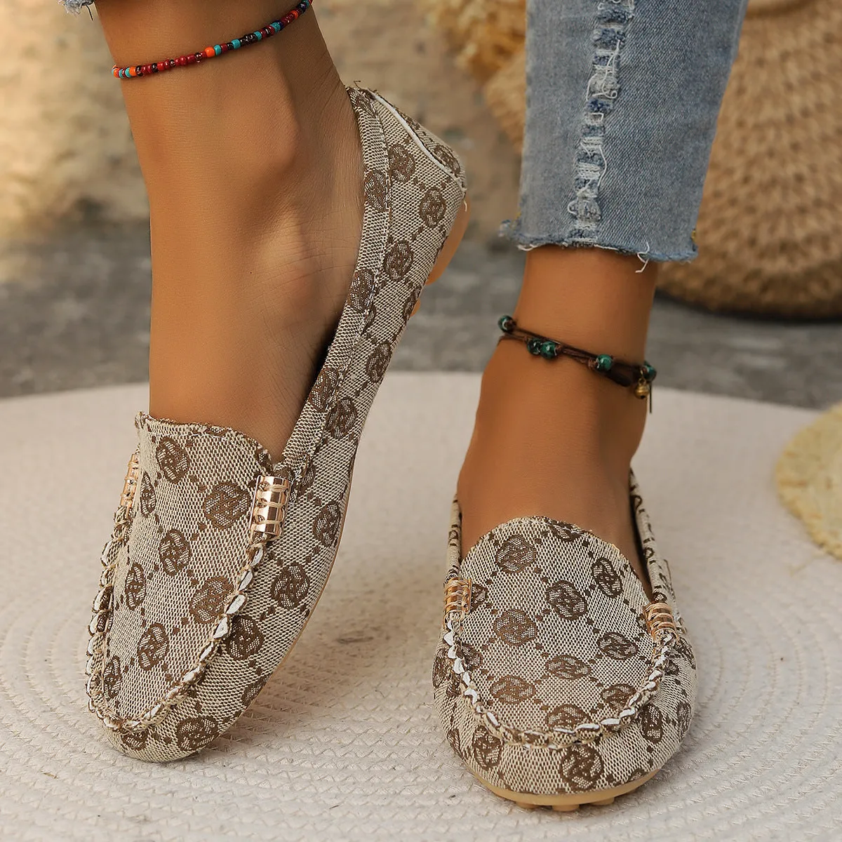 Women multi color pattern flat shoes Ethnic fabric Low Cut Breathable Lazy Work Shoes