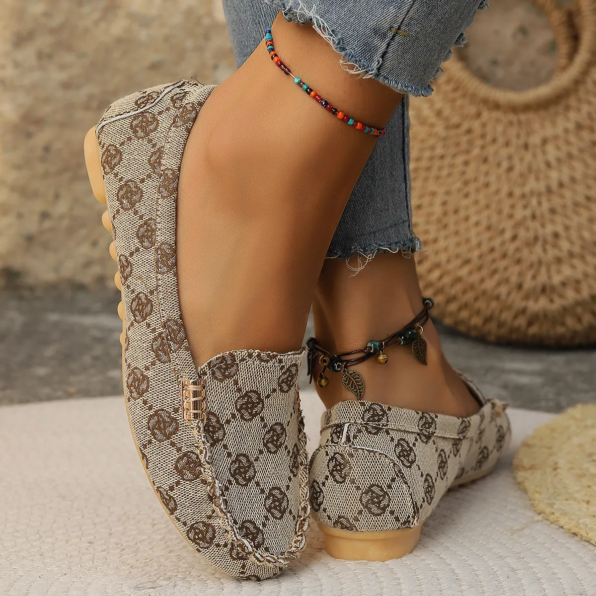 Women multi color pattern flat shoes Ethnic fabric Low Cut Breathable Lazy Work Shoes
