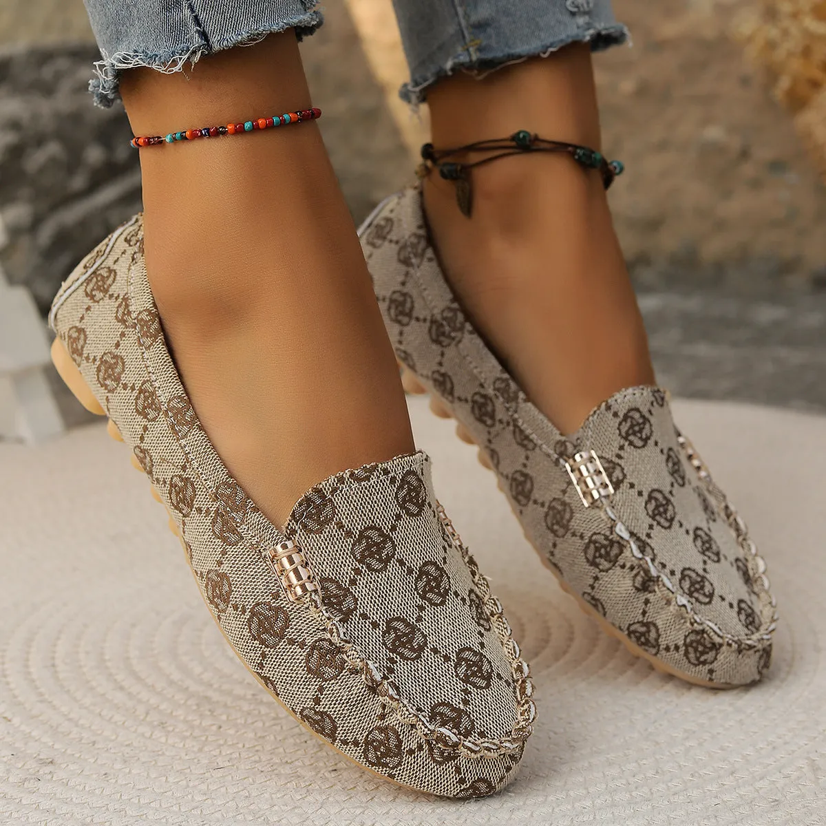 Women multi color pattern flat shoes Ethnic fabric Low Cut Breathable Lazy Work Shoes