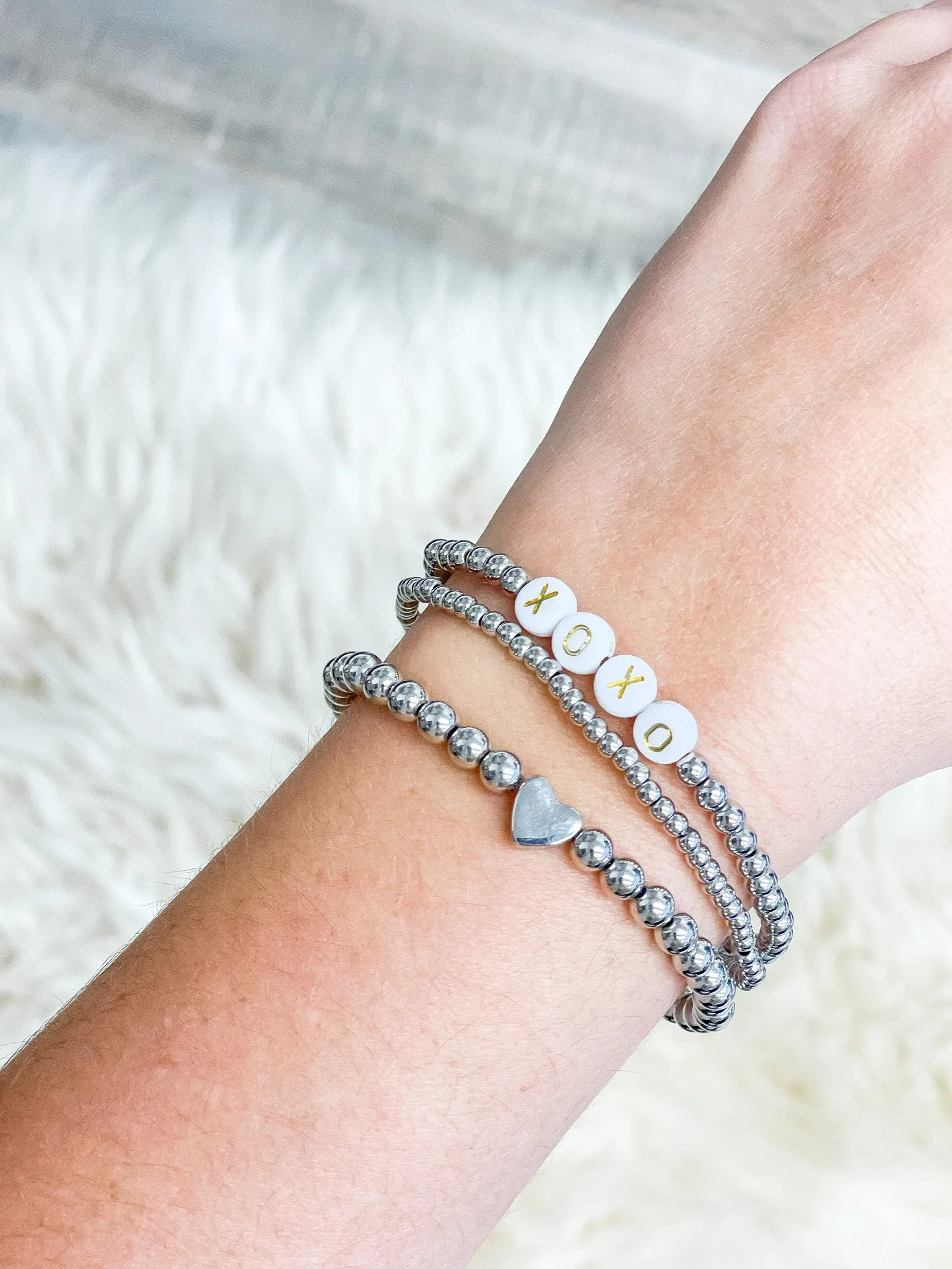 'XOXO' Silver Stretch Bracelet Set