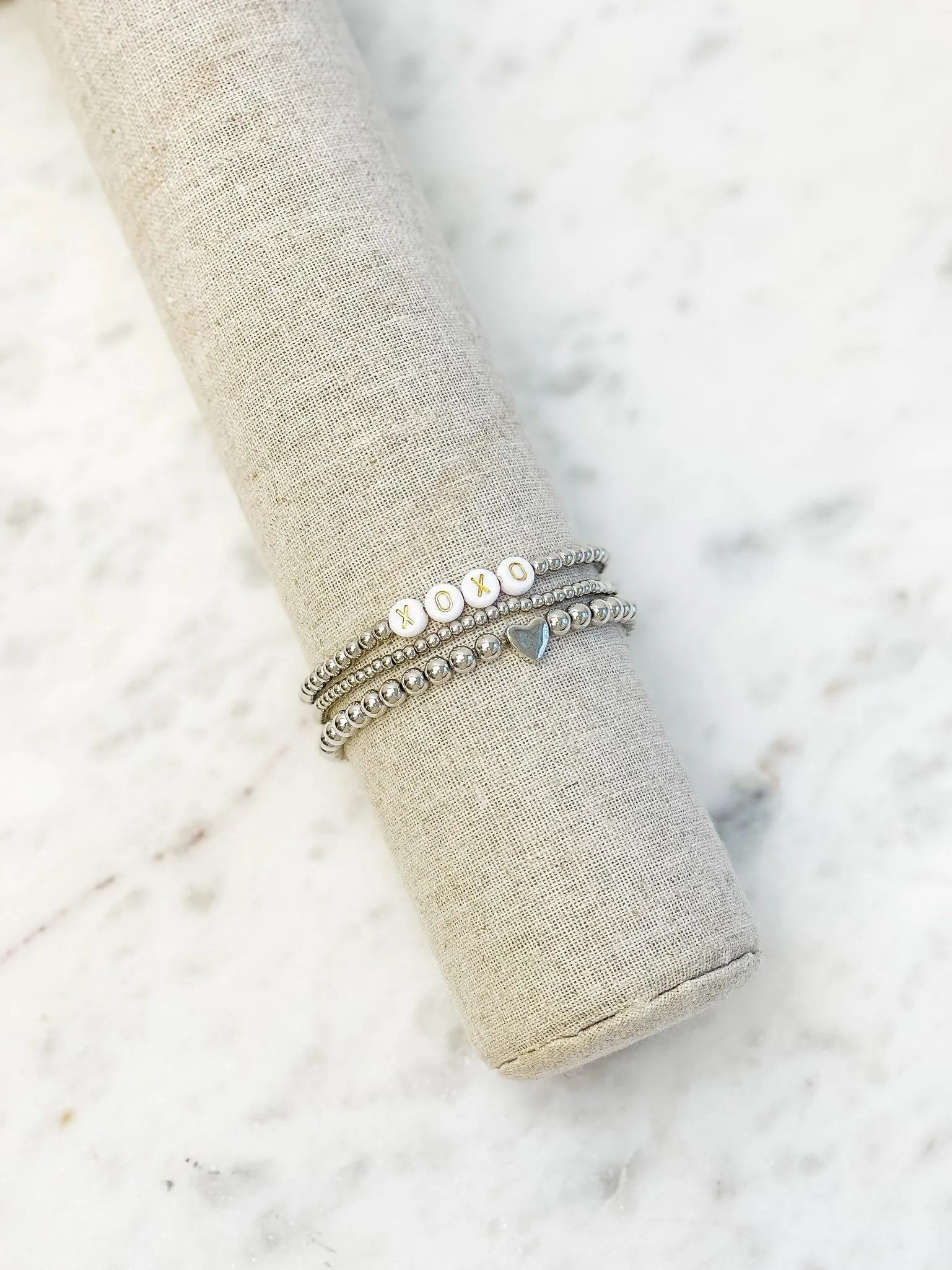 'XOXO' Silver Stretch Bracelet Set